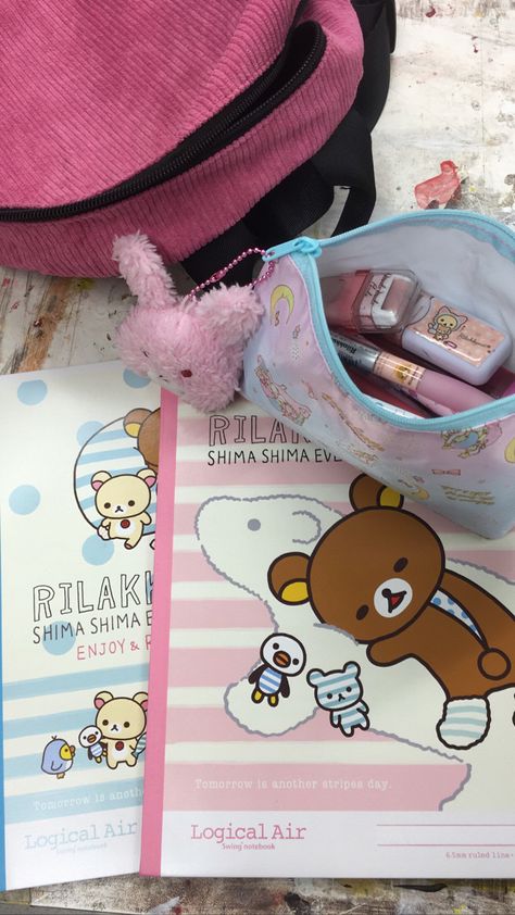 Rilakkuma School Supplies, Daiso Japan School Supplies, Kawaii School Aesthetic, Cutecore School Supplies, Japan School Supplies, Rilakkuma Stationary, Cutecore School, Sanrio School Supplies, Kawaii School Supplies Stationery