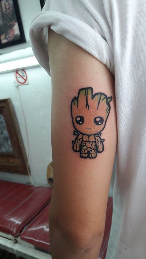 Groot Tattoo Small, Groot Tatoos, Groot Nails, I Am Groot Tattoo, Comic Style Tattoo, Groot Tattoo Design, Groot Tattoo Ideas, Baby Groot Tattoo, Baby Groot Drawing