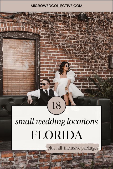 We've uncovered 18 of the best small wedding locations in Florida. From gorgeous public parks you can use as an affordable wedding venue to all-inclusive beach wedding locations and everything in between, you will find really unique small wedding locations on this list!  Photo: Gracie May Photography  #smallweddinglocations #smallweddingideas Florida Beach Micro Wedding, Fall Wedding In Florida, Elopement Venue Ideas, Wedding Venues Tampa Florida, Small Wedding Venues Florida, Unique Wedding Venues Florida, Florida Airbnb Wedding, Micro Wedding Florida, Florida Micro Wedding