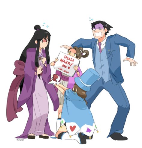 Surpise Proposal | Phoenix Wright: Ace Attorney | Know Your Meme Apollo Justice, Professor Layton, Good Art, Phoenix Wright, Trash Bin, Ace Attorney, Know Your Meme, Fun Comics, Art Blog