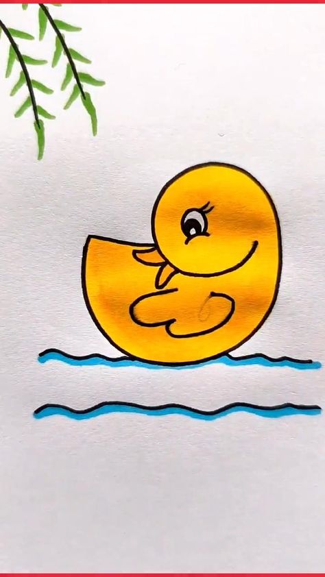 Draw A Duck Easy, Draw A Duck, Art Tutorial For Beginners, Calin Gif, Hand Art Kids, Drawing Lessons For Kids, Easy Doodle, Easy Cartoon Drawings