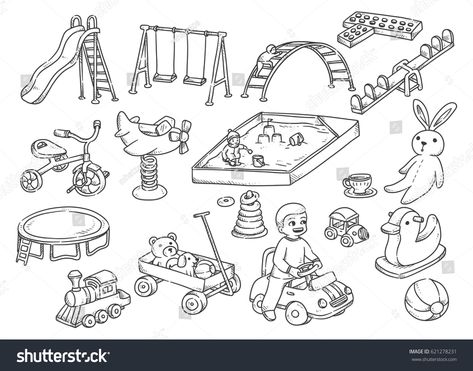 Playground Doodle, Playground Sketch, Park Doodle, Playground Drawing, Playground Illustration, Playground Background, Cool Girl Drawings, Free Coloring Pictures, Portfolio Cover Design