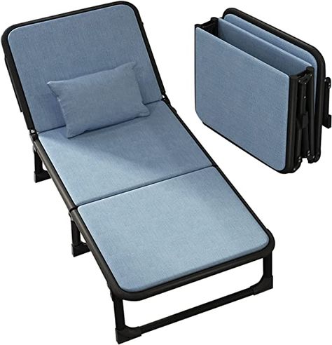 NAIZEA Folding Camping Cots, Adjustable 6-Position Adults Reclining Folding Chaise with Pillow, Outdoor Portable Folding Lounge Chair Sleeping Cots Bed, Camping Reclining Chair for Pool, Beach, Patio Fold Out Bed, Sunbathing Chair, Camping Cot Bed, Folding Bed Frame, Guest Beds, Camping Cots, Fold Up Beds, Bed Cot, Fold Out Beds