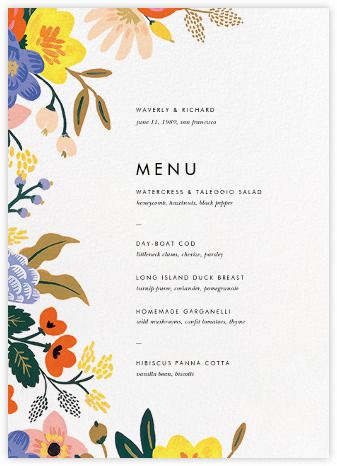 Spring Menu Design, Easter Menu Design, Wedding Menu Illustration, Wedding Floral Illustration, Floral Menu Design, Floral Wedding Menu Design, Floral Brunch Invitation, Paperless Post, Wedding Invitations Romantic