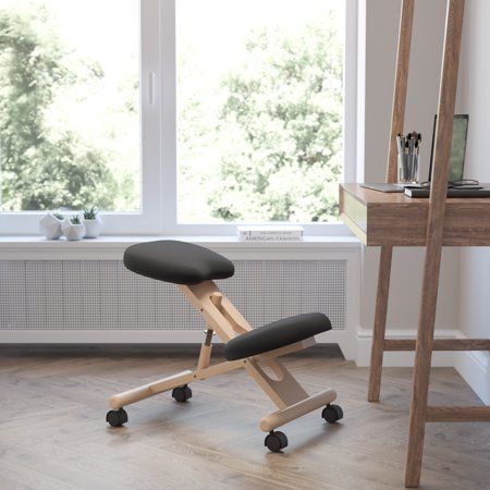 Whether you work from home or go into the office, long workdays can take a toll on your body. This ergonomic kneeling chair is a trend setting option for people who want to support their body's natural posture. It's designed to strengthen your lower back muscles and help with spinal alignment. The firm, supportive padded seat and knee rests are filled with 2 inch of foam and covered with breathable fabric. The height adjustable frame has a natural wood finish. Dual wheel casters make it easy to Ergonomic Kneeling Chair, Kneeling Chair, Conference Room Chairs, Spinal Alignment, Office Stool, Lower Back Muscles, Black Office Chair, Global Office Furniture, Contemporary Fabric