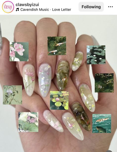 Cny Nails, Jade Nails, Water Nails, Green Nail Art, Anime Nails, Pretty Gel Nails, Vacation Nails, Kawaii Nails, Press Ons