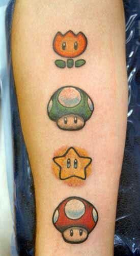 Mario Toad Tattoo, Super Mario Tattoo Design, Mario And Luigi Tattoo, Tattoo Parejas, Nintendo Tattoos, Mario Tattoos, Super Mario Tattoo, Tattoo Fillers, Matching Tattoos For Couples