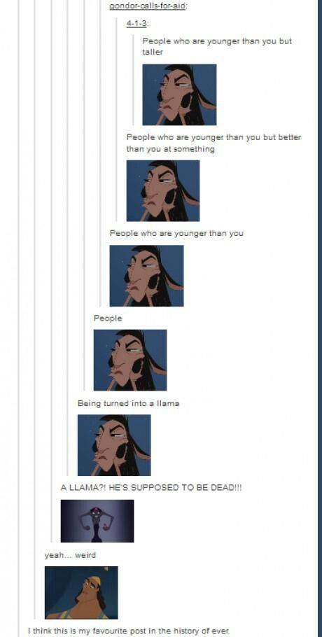 I really love Tumblr. Humor Disney, The Emperor's New Groove, Emperors New Groove, Best Disney Movies, Disney Jokes, New Groove, Funny Random, Disney Diy, Disney Memes