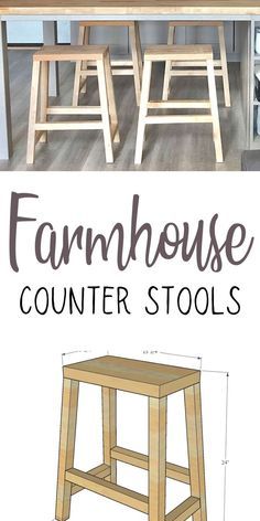 Farmhouse Counter Stools, Diy Bar Stools, Diy Farmhouse Ideas, Farmhouse Stools, Diy Stool, Wood Shop Projects, Wood Accent, Diy Coffee Table, Wood Plans