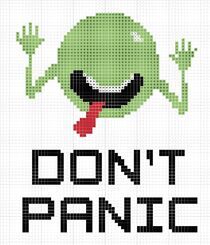 Don't Panic Alien | Sprite Stitch Wiki | Fandom Hitchhikers Guide To The Galaxy Cross Stitch, Cross Stitch Patch, Embroidery Kawaii, Kawaii Quotes, Galaxy Cross, Viking Pagan, Hitchhiker's Guide To The Galaxy, Geeky Cross Stitch, Geek Cross Stitch