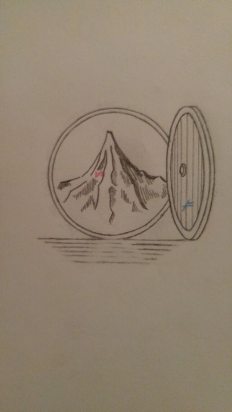 Misty Mountains Hobbit Art, Cute Lord Of The Rings Art, Simple Hobbit Tattoos, Hobbit Door Tattoo Minimalist, Simple Lotr Drawing, Lord Of The Rings Simple Drawing, Bag End Tattoo, Lotr Simple Art, Lord Of The Rings Art Simple