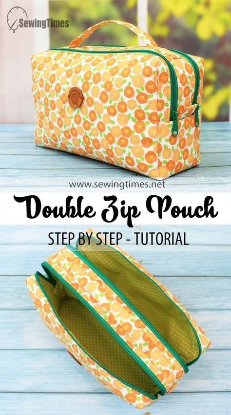 Double Zipper Pouch Tutorial, Sewing Times, Makeup Pouch Diy, Syprosjekter For Nybegynnere, Double Zipper Bag, Toiletry Bag Pattern, Double Zipper Pouch, Pouch Diy, Diy Sac