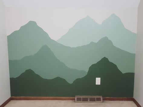 Ombre Mountain Mural, Simple Mountain Mural, Mountain Mural Bedroom, Green Mountain Mural, Mountains On Wall, Green Mountain Nursery, Baby Room Wall Painting, Mountain Mural Nursery, Nursery Mountain Mural