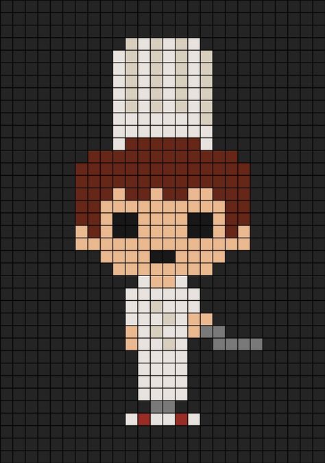 A pixel art template of the main character Alfredo Linguini from Pixar's Ratatouille film (movie for Americans). Tweety Bird Pixel Art, Ratatouille Perler Beads, Pixar Pixel Art, Disney Pixel Art, Pixel Art Cartoon, Alfredo Linguini, Pixel Art Disney, Ratatouille Disney, Hama Art