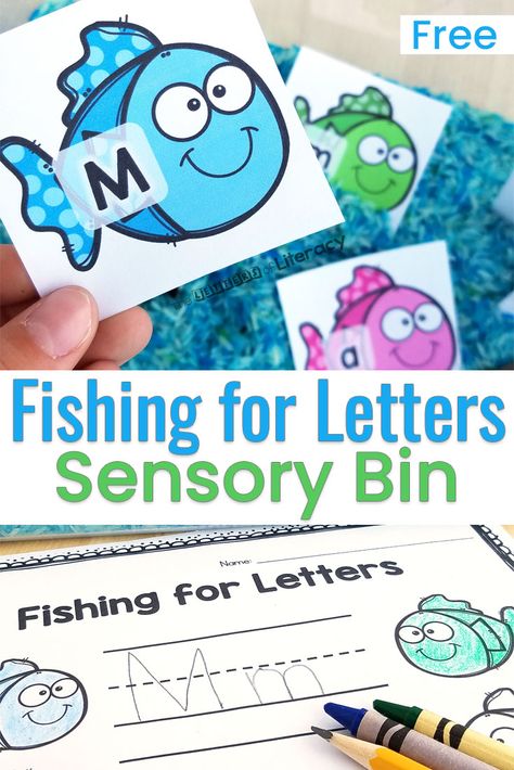 This ocean-themed alphabet sensory bin provides practice matching uppercase and lowercase letters, and even sight words! It's perfect for an ocean theme literacy center in Pre-K and Kindergarten! Ocean Letters Preschool, Fishing For Letters Preschool, Fish Literacy Activities Preschool, Literacy Ocean Activities Preschool, Ocean Language Activities Preschool, Ocean Learning Activities Preschool, Ocean Preschool Activities, Fishing For Letters, Ocean Letters