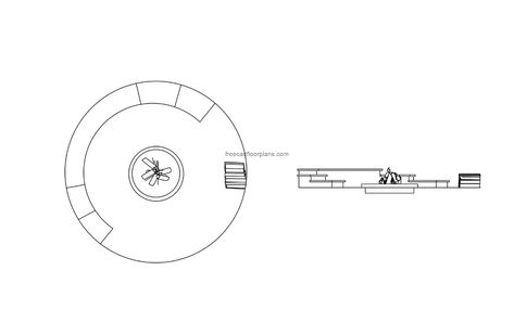 Round Fire Pit, Plan & Elevation, Autocad Block - Free Cad Floor Plans Fire Pit Drawing, Fire Pit Plans, Conversation Pit, Outside Fire Pits, Fire Drawing, Round Fire Pit, Stone Fire Pit, Plans Architecture, Fire Pit Seating