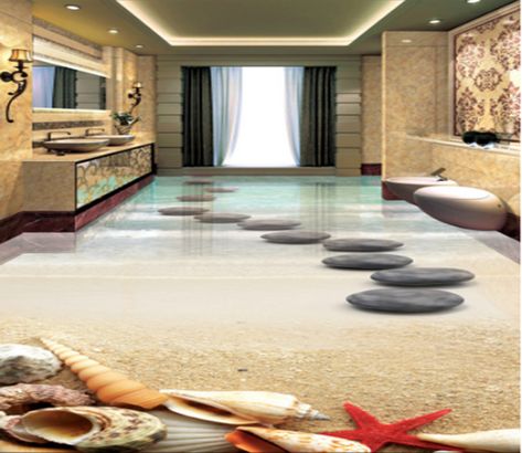 3D Round Stone Road 404 Floor Mural | AJ Wallpaper 3d Floor Tiles, Stone Mural, 3d Floor Murals, Mural Bathroom, 3d Floor Painting, Floor Stone, Beach Europe, Flooring Bathroom, 3d Flooring