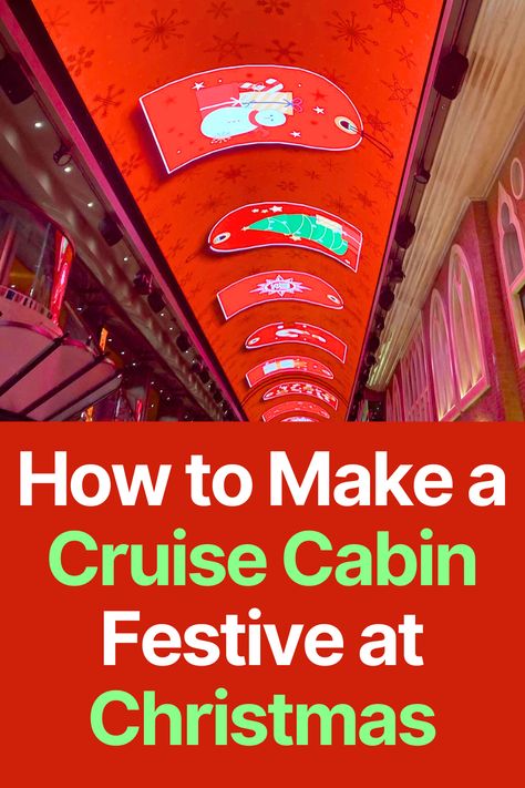 How to make a cruise cabin festive at Christmas - Transform your cruise cabin or hotel room into a festive wonderland with these creative decorating ideas. You can easily create a warm and inviting holiday atmosphere from twinkling lights to festive wreaths and ornaments. Embrace the spirit of the season with these simple yet stylish decor tips.  Christmas Decor | Holiday Season | Festive | Cruise | Christmas Cruise | Cruise Vacation | Christmas Decorations Hotel Room Christmas Decorations Ideas, Hotel Room Christmas Decor, Cruise Christmas Door Decorations, Christmas On A Cruise Ship, Christmas Cruise Ideas, Christmas Cruise Door Decorations, Disney Cruise Rooms, Disney Hotels Room, Cruise Rooms