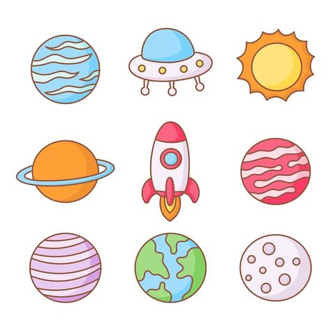 Cartoon Spaceship, Planet Painting, Planet Drawing, Planet For Kids, Painting Cartoon, Space Drawings, Space Painting, Art Worksheets, Travel Drawing