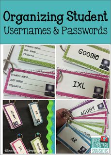 Organizing Student Usernames and Passwords a great idea to help save time and keep your kids organized from The Upper Elementary Snapshots Collaborative Blog. Classroom Organization Elementary, Teaching Organization, Class Organization, Teaching Technology, Classroom Organisation, 4th Grade Classroom, 3rd Grade Classroom, 2nd Grade Classroom, School Technology