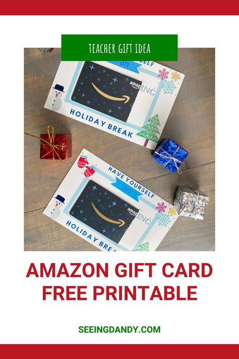 Make an easy teacher gift with this free printable amazon gift card Christmas present! The perfect DIY gift idea so teachers can celebrate the holiday break. #gifts #holidays #christmasgift #diy #freeprintable #giftidea #christmastime #christmas #teachergift #teachers #printables #freeprintables Christmas Amazon Gift Card Printable, Teacher Christmas Gift Card Ideas, Amazon Gift Card Ideas, Gift Card Christmas, Easy Teacher Gifts, Teacher Holiday Gifts, Free Printable Gifts, Printable Gift Cards, Target Gift Cards