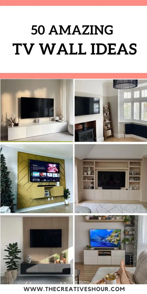 50 Amazing TV Wall Ideas That Can Never Go Out Of Style Mounted Tv Decor, Wall Behind Tv, Tv Wall Panel, Tv Feature Wall, Tv Wall Ideas, Television Wall, Tv Wall Cabinets, Tv Unit Decor, Tv Cabinet Design