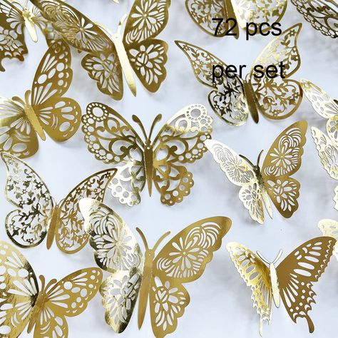 PRICES MAY VARY. 1,Size: total 72pcs butterflies in one set, 4.7*3.14 in for 24pcs, 3.9*2.7 in for 24pccs, 3.14*2.4 in for 24pcs 2,Easy to stick: apply to dry, clean and smooth surfaces; clean the place you want to stick the butterfly, then peel the paper on the butterfly, paste them, and make sure their wings lift up. 3,Good decoration gadgets: they can be applied to decor a theme party, butterfly museum embellishment, children room, garden parties, photography background, Christmas, wedding, b Butterfly Museum, Metal Butterflies, Diy Wall Stickers, Butterfly Wall Decals, Diy Wand, 3d Butterfly Wall Stickers, Room Garden, Quince Ideas, 3d Wall Decor