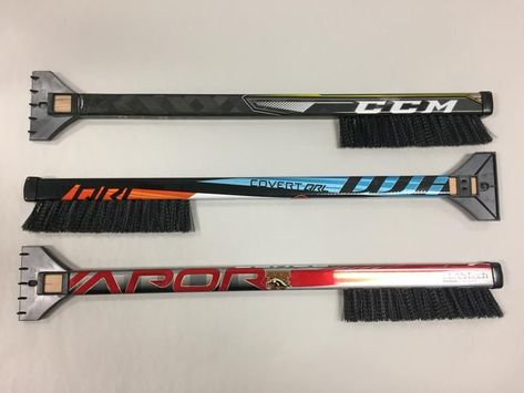 Score! Repurposed Sports Equipment Is a Slam Dunk Hockey Stick Crafts, Hockey Diy, Hockey Crafts, Goalie Gear, Car Snow, Hockey Coach, Car Visor, Ice Scraper, Hockey Sticks