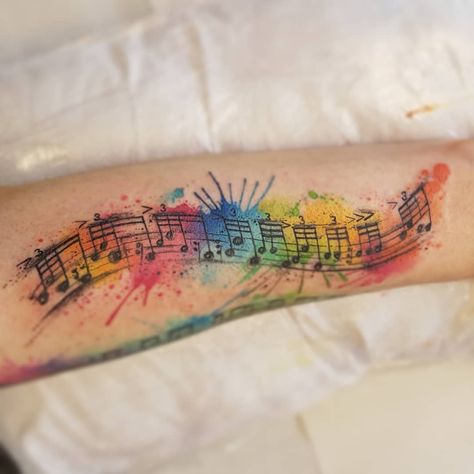 Watercolor Tattoo Music, Clef Tattoo, Notes Tattoo, Tattoo Elements, Treble Clef Tattoo, Sketchy Tattoo, Music Notes Tattoo, Tattoo Music, Note Tattoo