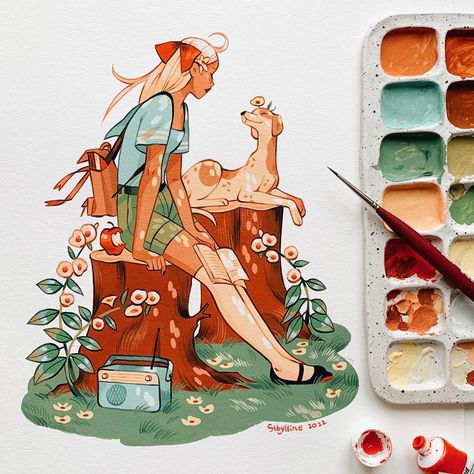 Sybilline Art, Sibylline Meynet, Acryla Gouache, Gouache Illustrations, Book Illustration Art, Gouache Art, Watercolor Art Lessons, Sketchbook Inspiration, Art Inspiration Painting