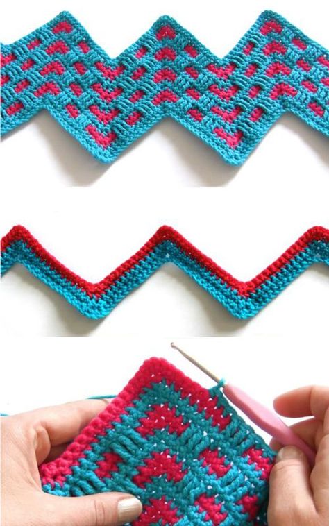 Crochet Mosaic Ripple Stitch - Tutorial Ripple Crochet, Crochet Mosaic, Crochet Chevron, Crochet Pattern Tutorial, Ripple Stitch, Granny Square Crochet Patterns Free, Tunisian Crochet Patterns, Crochet Stitches Guide, Crochet Stitches For Blankets