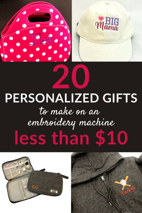 20 personalized gifts to make on an embroidery machine for less than $10 Embroidery Machine Gifts For Friends, Embroidery Machine Gifts, Things To Embroider On Machine, Machine Embroidered Gifts Ideas, Machine Embroidery Ideas For Beginners, Personalized Embroidery Gifts, Machine Embroidery Gift Ideas, Machine Embroidery Christmas Gifts, Embroidered Gifts Ideas