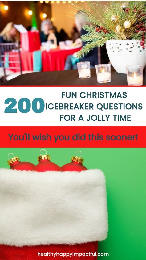 Festive Christmas icebreaker questions for a joyful holiday gathering. Christmas Ice Breaker Questions, Christmas Ice Breakers, Ice Breaker Questions For Adults, Ice Breakers For Kids, Ice Breaker Games For Adults, Christian Christmas Songs, Icebreaker Questions, Kids Questions, Christmas Activities For Families