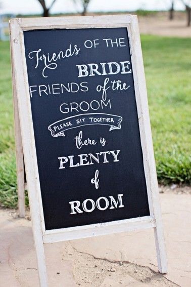 "Please sit together there's plenty of room!" sign at a rustic wedding ceremony | Kree Photography Wedding Ceremony Seating, Seating Sign, Rustic Wedding Signs, Ceremony Signs, Ceremony Seating, Chalkboard Sign, Wedding Wishes, Wedding Signage, Wedding Seating