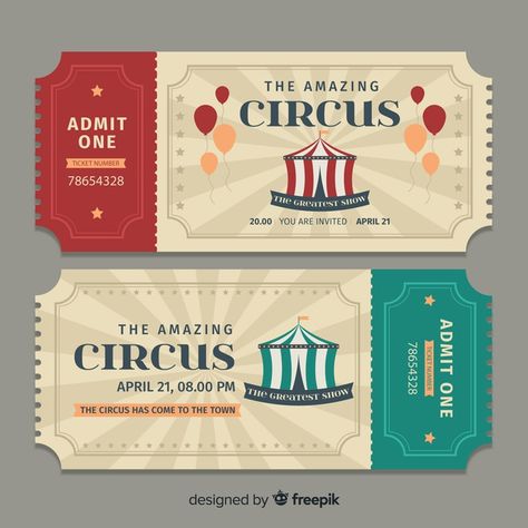 Circus Ticket, Ticket Template Free, Cirque Vintage, Circus Tickets, Carnival Tickets, Admit One Ticket, Concession Food, Ticket Design, Receipt Template