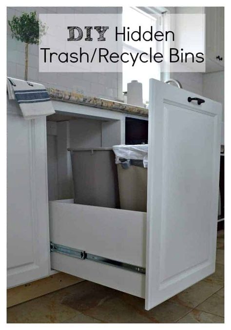 Want to hide your ugly trash can? Build this easy DIY trash drawer for the kitchen. | www.chatfieldcourt.com Small House Tour, Pull Out Trash Cans, Recycle Bins, Trash Can Cabinet, Clever Kitchen Storage, Kitchen Furniture Storage, Diy Kitchen Cabinets, Diy Cabinets, Kitchen Redo