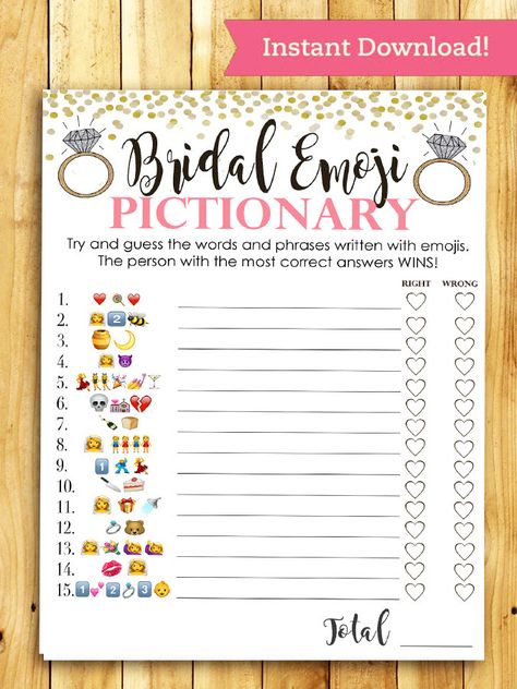 Printable EMOJI Pictionary bridal shower game Wedding Games For Guests, Bridal Party Games, Emoji Pictionary, Bridal Games, Bridal Shower Printables, Printable Bridal Shower Games, Wedding Shower Games, Bridal Shower Diy, Bachelorette Party Games