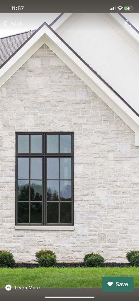 Ivory Stone House Exterior, White Brick And Stone Exterior Farmhouse, White Stone Siding Exterior, White Stone On Front Of House, Brick On White Farmhouse Exterior, White Stone Houses Exterior, White Brick Accent Exterior, Exterior House Stone And Stucco, Brick And Stucco Exterior Houses Modern