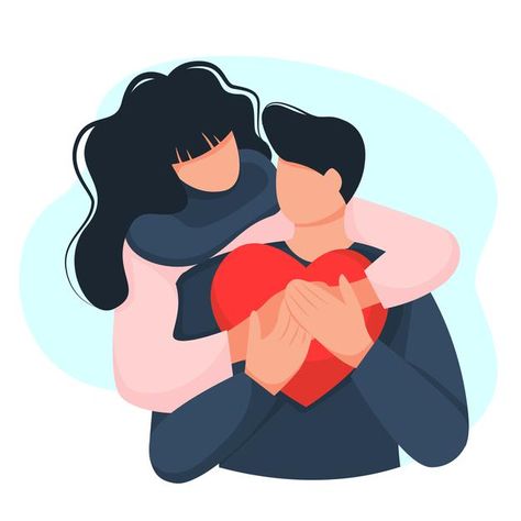 Valentine's day. girl hugs a guy. couple... | Premium Vector #Freepik #vector #love Couple Ilustrations Love, Love Illustration Couple, Couple Cartoon Drawings, Couple Vector Art, Couple Vector Illustration, Couple Vector, Hug Illustration, Moon Cartoon, Love Vector