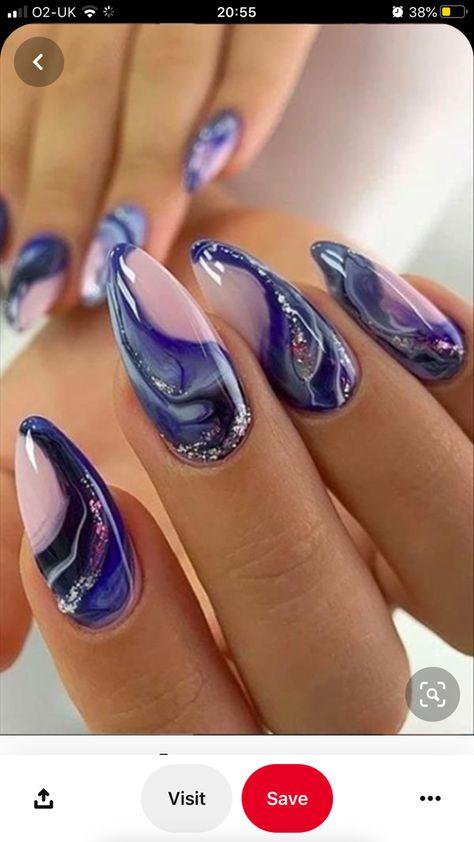 Blue And Silver Nails, Simple Spring Nails, Long Nail Designs, Almond Nails Designs, Manicure Nails, Manicure Ideas, Pink Nail, Short Nail Designs, Dipped Nails