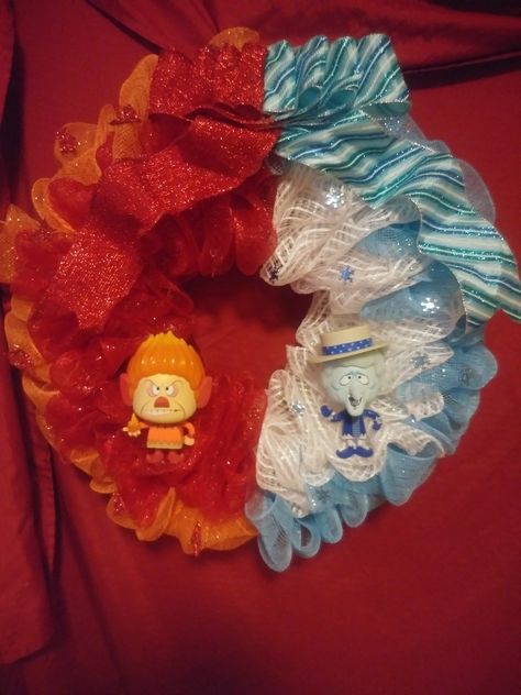 Heat miser and snow miser wreath. Heat Miser And Snow Miser Decorations, Heat And Snow Miser, A Miser Brothers Christmas, Miser Brothers Christmas, Heat Miser And Snow Miser, Scotland Holiday, Miser Brothers, Snow Miser, Heat Miser