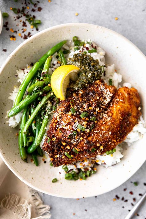 Parmesan Crusted Air Fryer Tilapia - Eat With Clarity Flavorful Tilapia Recipes, Tilapia And Mashed Potatoes, Healthy Dinner Recipes Tilapia, Tilapia Recipes Parmesan Crusted, Tilapia Filet Recipes, Macro Fish Recipes, Talapia Ideas Meals, Talipia Side Dishes, Whole 30 Pescatarian Recipes