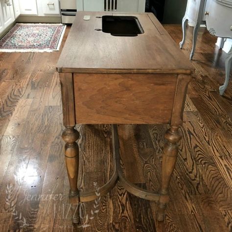 Desk As Kitchen Island, Desk Into Kitchen Island, Desk To Island, Narrow Kitchen Island With Seating, Schoolhouse Kitchen, Movable Island, Antique Kitchen Island, Antique Kitchen Table, Vintage Sewing Table