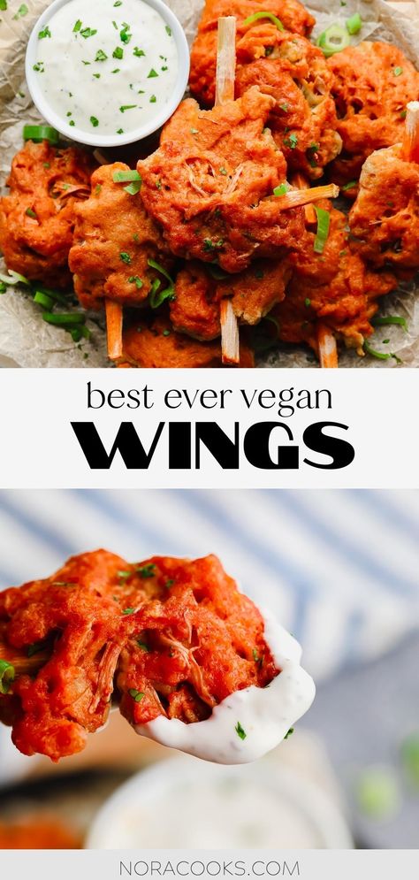 Seitan Wings, Pescatarian Dishes, Vegan Buffalo Wings, Red Potato Salad Recipe, Vegan Wings, Nora Cooks, Vegan Apps, Tacos Vegan, Ms Diet