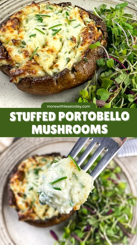 A closeup of Easy Stuffed Portobello Mushrooms served on a plate Portobello Recipes, Easy Stuffed Mushroom Recipe, Stuffed Mushroom Recipe, Portabella Mushrooms Recipes, Stuffed Mushrooms Easy, Portobello Mushroom Recipes, Stuffed Portobello Mushrooms, Portabella Mushrooms, Mushroom Recipes Healthy