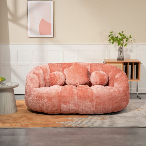 【High Density Foam Filling】 ：This sofa is filled entirely with high quality, high density, high resilience memory foam.The sofa gives your back and hips reliable support, offering a comfortable sitting experience.Overstuffed chairs are extremely durable… Studio Living Room Ideas, Light Pink Sofa, Beanbag Couch, Oversized Bean Bag Chairs, Sofa Comfy, Colorful Couch, Funky Bedroom, Big Bean Bags, Loveseat Couch