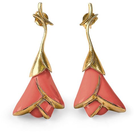 Heliconia Short Earrings Coral Heliconia Flower, Short Earrings, Jewelry Vendor, Western Clothes, Lladro Porcelain, Capsule Closet, Porcelain Earrings, Organic Forms, Coral And Gold