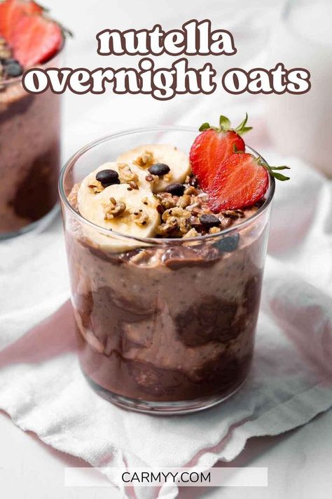 Nutella Overnight Oats, Overnight Oats Greek Yogurt, Best Overnight Oats Recipe, Strawberry Overnight Oats, Chocolate Overnight Oats, Overnight Oatmeal Recipes, Dessert For Breakfast, Oat Recipes Healthy, Delicious Meal Prep