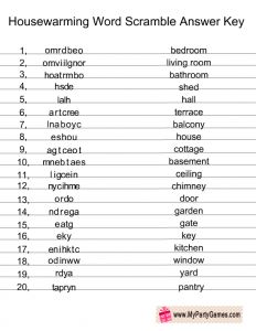 Housewarming Word Scramble Answer Key Housewarming Game Ideas, House Warming Game Ideas, House Warming Games, Word Scramble With Answers, Housewarming Party Ideas, Housewarming Party Themes, Housewarming Games, Housewarming Party Games, Housewarming Ideas