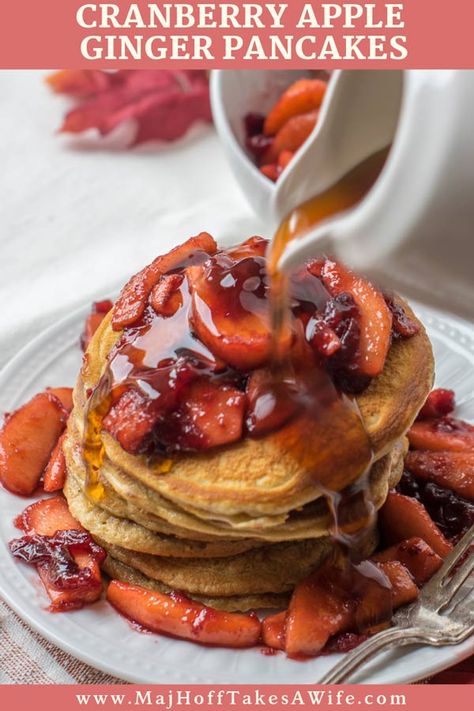 Cranberry Apple Ginger Pancakes - Major Hoff Takes A Wife : Family Recipes & Travel Inspiration Cranberry Pancakes, Cranberry Apple Sauce, Apple Compote, Gingerbread Pancakes, Cranberry Dessert, Easy Gingerbread, Leftover Cranberry Sauce, Breakfast Appetizers, Cranberry Apple